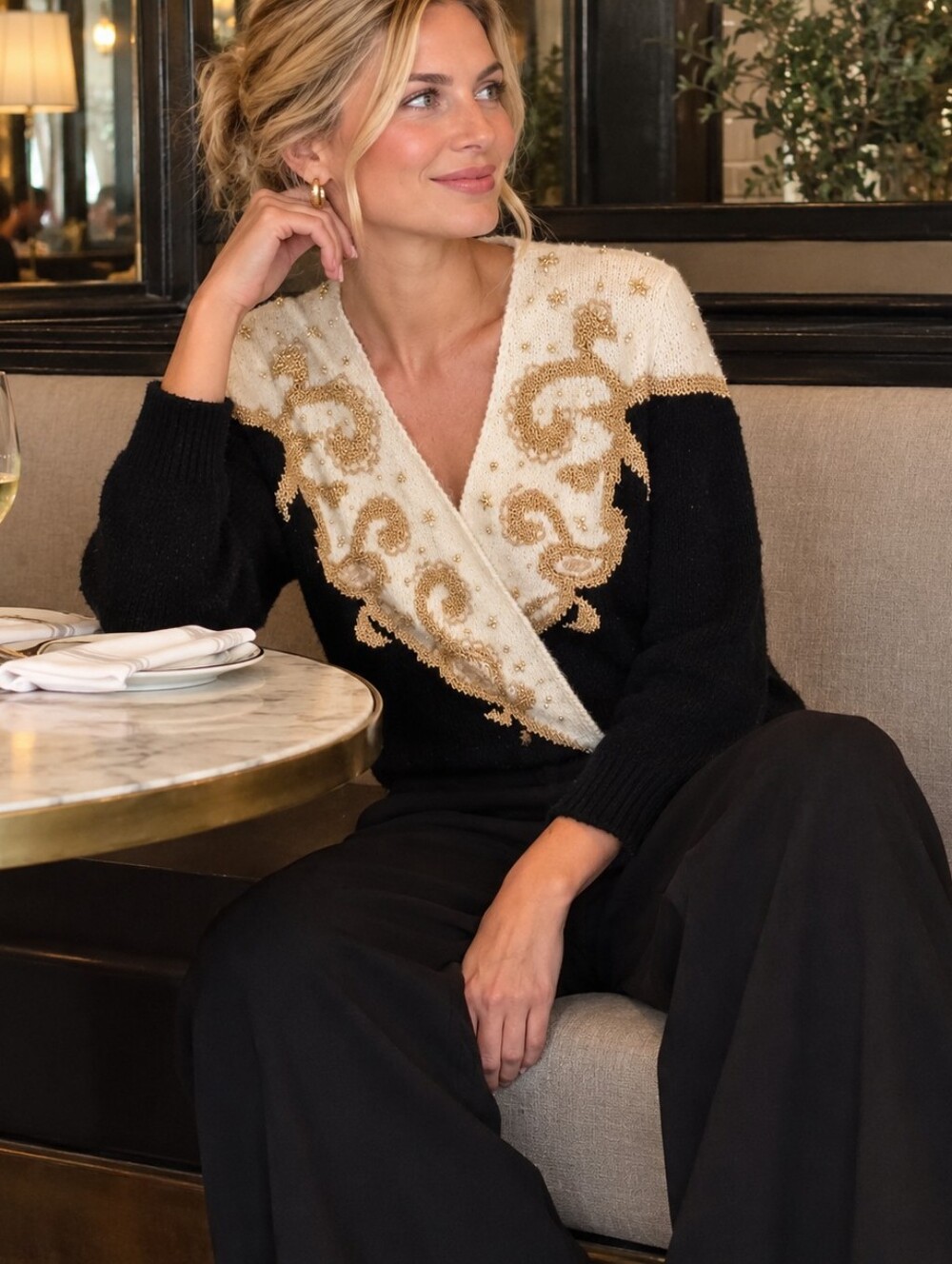 DANA SCOTT Vintage Elegant Embellished Sweater | M